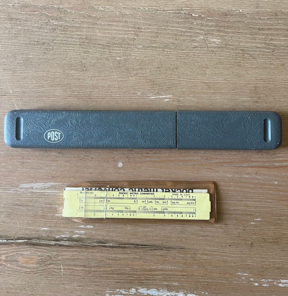 2 Vintage Slide Rulers Metric Converter Mechanical Calculator Sterling Post